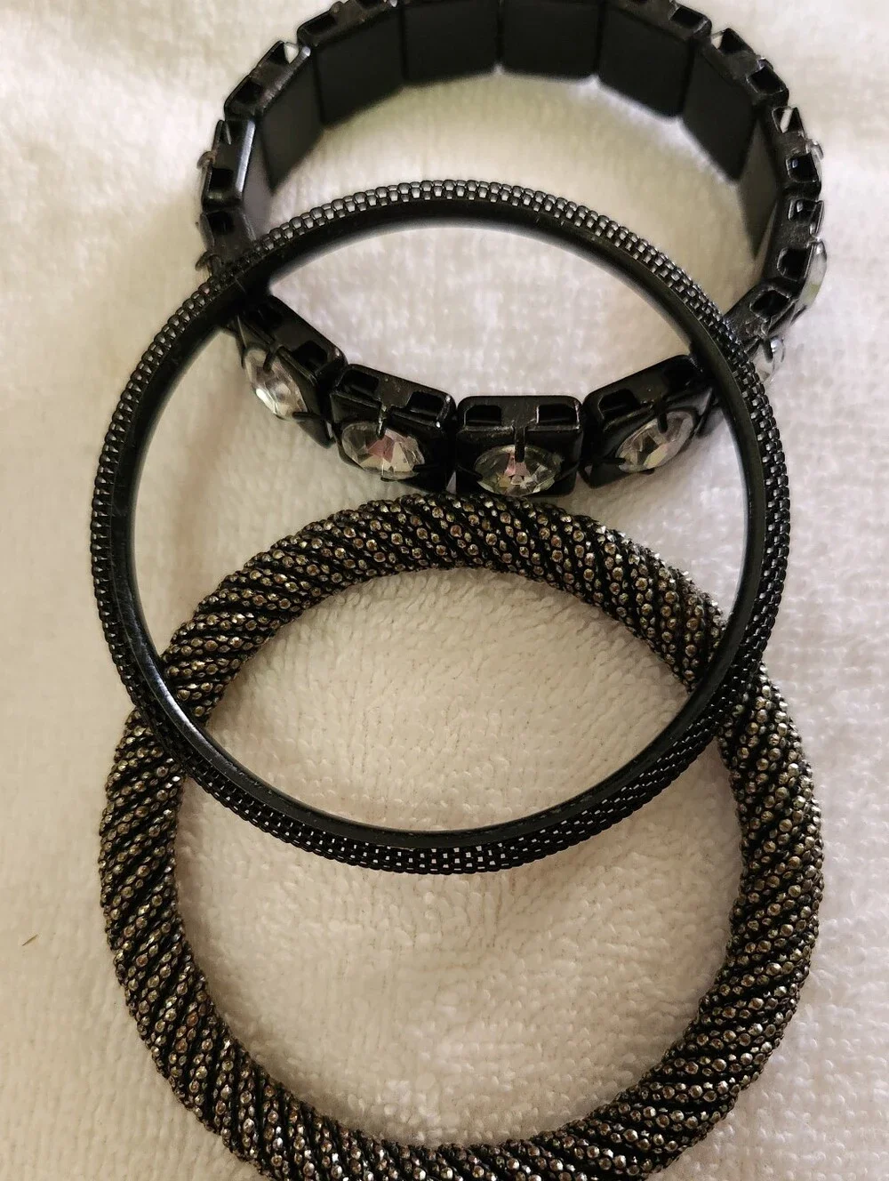 Black Rhinestone Accent Women's Bracelet Set